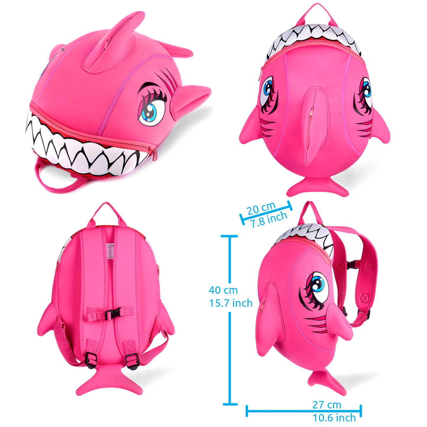 Pink Shark Kids Backpack