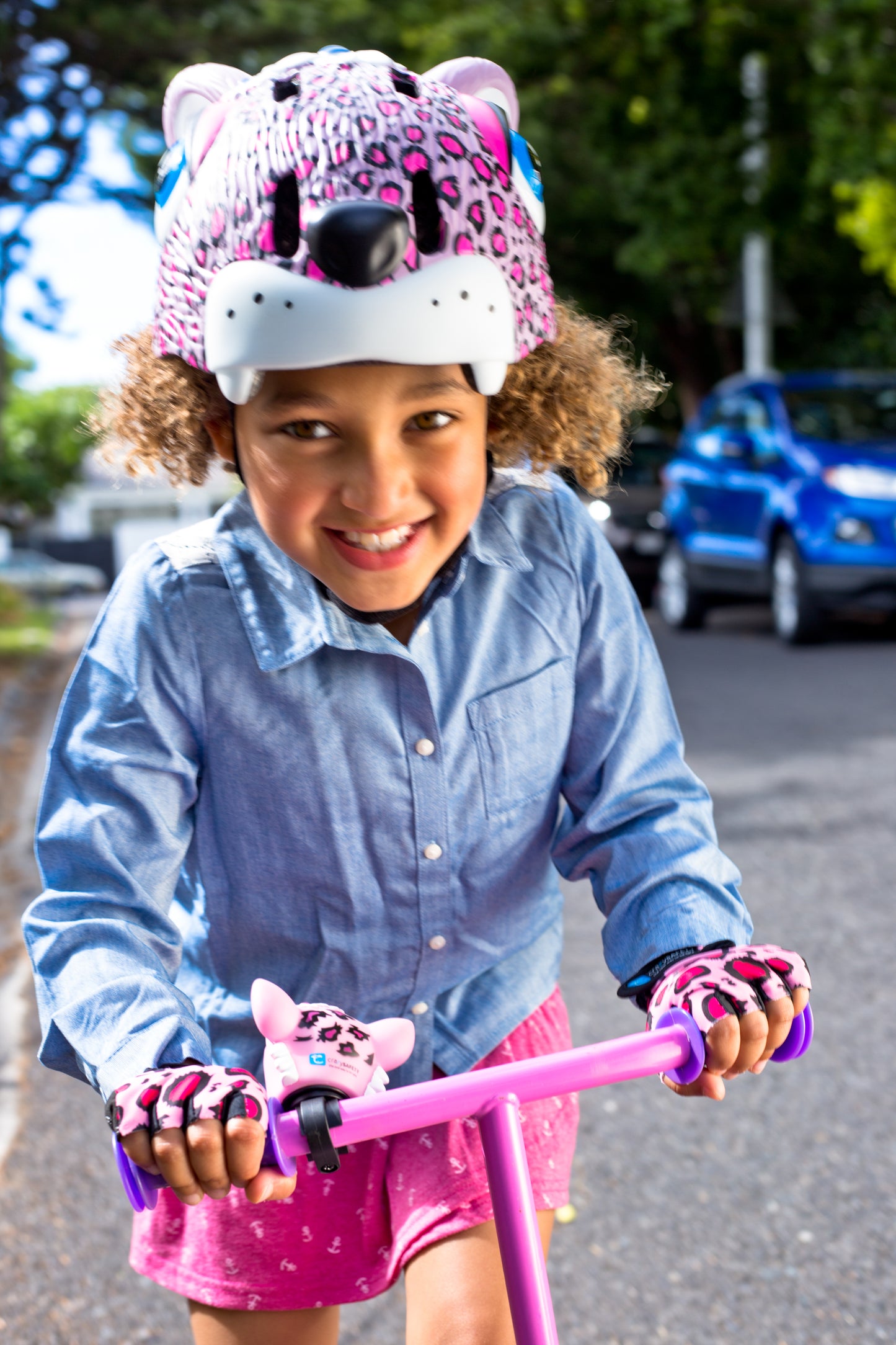Kids Bike Gloves Pink Leopard